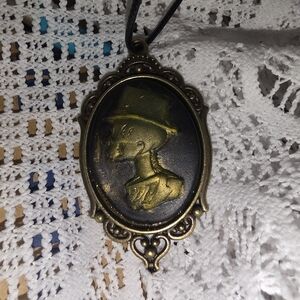 Bronze Skeleton Man Cameo Pendant In Bronze Frame 16-18 Adjustable Cord Necklace